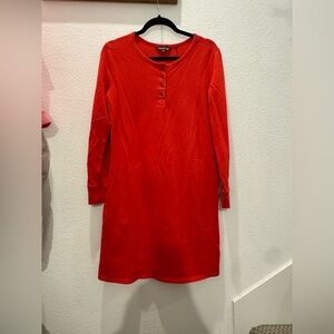Toad & Co Ponderosa Long Sleeve Henley Dress in an orange/red hue.